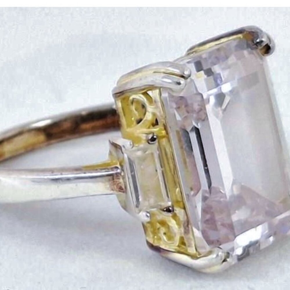 HUGE 925 Sterling 2-Tone Princess Cut CZ Engagement Statement Cocktail Ring Sz 7 - Picture 7 of 7